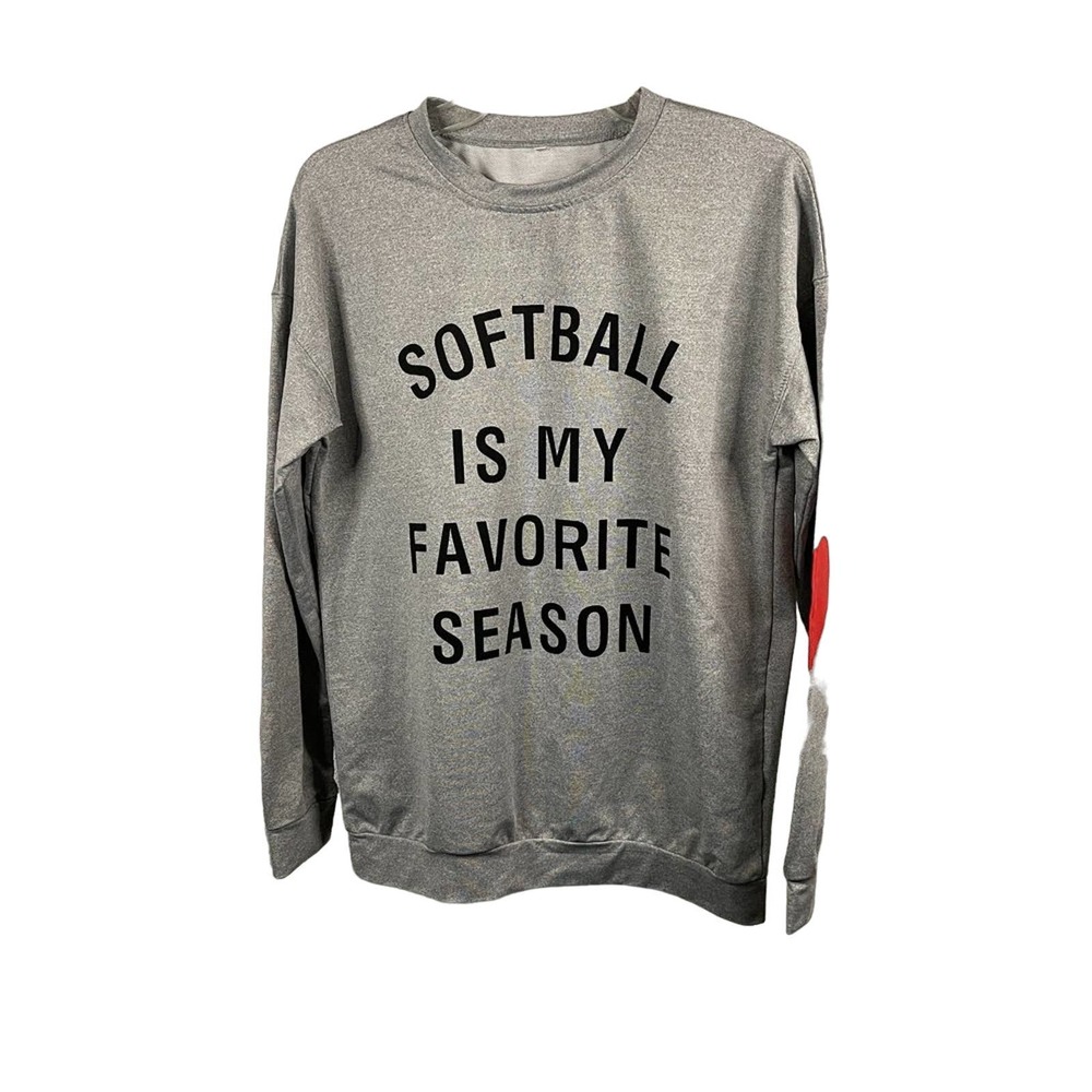Womens Crewneck Sweatshirt Size M Gray Red Heart SOFTBALL is My Favorite Season